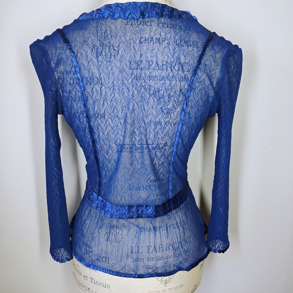 Komarov Sheer Cardigan Topper Women Small Blue Brooch Crinkle Mother Of Bride - Picture 5 of 11